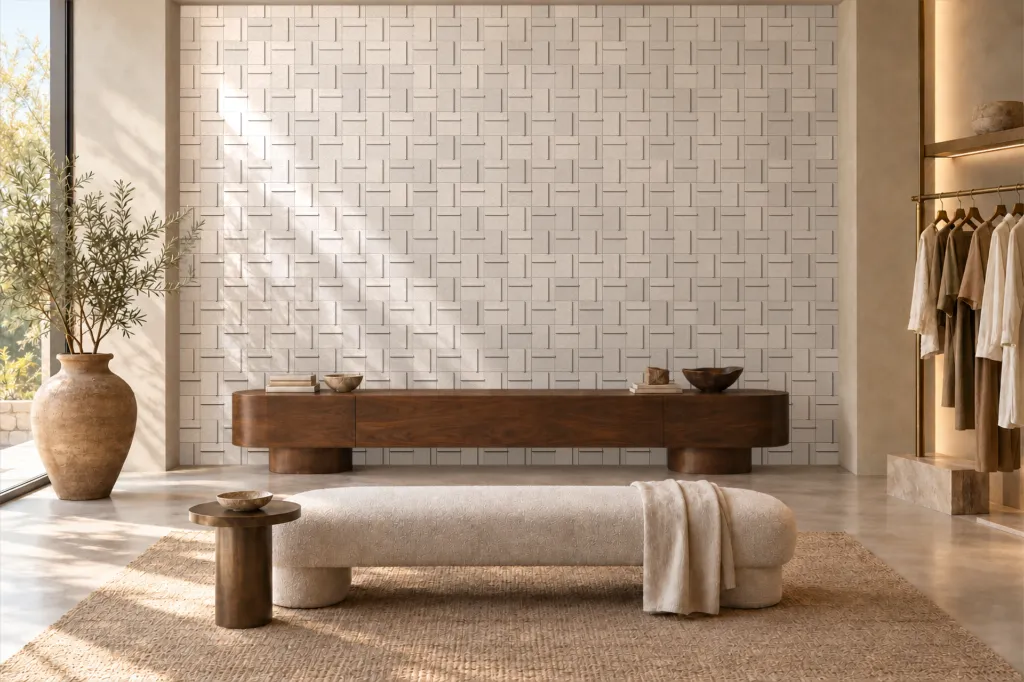 Mosaico Trazo · Boutique · Render ambientado